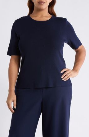 Tahari by ASL Rib Top in Navy at Nordstrom, Size 1X