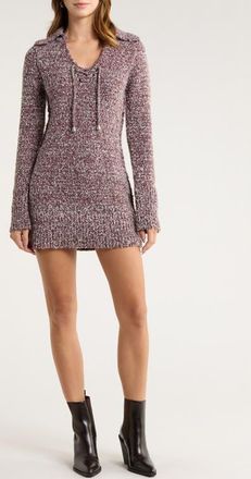 Free People Milena Long Sleeve Mini Sweater Dress in Chocolate Grape Combo at Nordstrom, Size X-Small