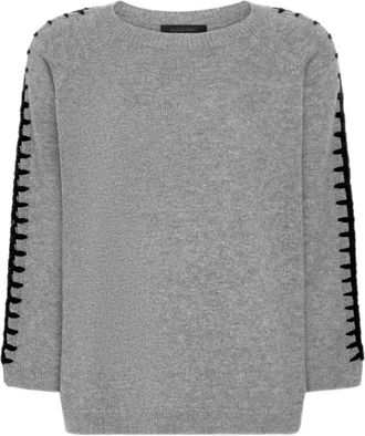 Elena Miro Truien & Vesten, Dames, Grijs, XL, Wol, Trui van zuivere wol met borduursel