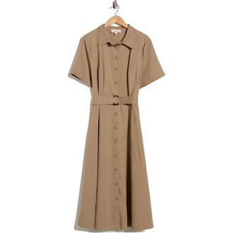 Flying Tomato Short Sleeve Cotton Maxi Shirtdress in Mocha at Nordstrom Rack, Size 3 X
