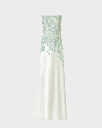 Costarellos Jennan Sleeveless Sequined Lace Satin Trumpet Gown