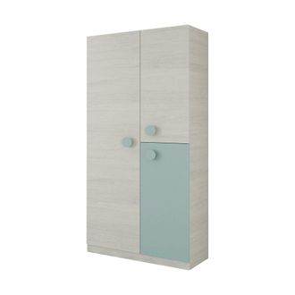 Dmora Dmora - Guardarropa Dgorett, Armario Dormitorio, Mueble Con 3 Puertas Y 3 Baldas Con Barra Perchero, 90x52h200 Cm, Gris Y Verde Azulado