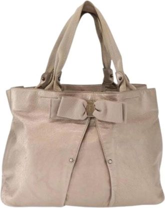Ferragamo Pre-owned Leather Tote - Dames - Vintage Handtas - Beige - ONE Size - Leer - Vintage