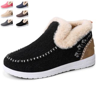 Generic Orthopedic Fleece Slip-On Boots, Womens Plush Flat Snow Boots Warm Faux Fur Lined Winter Ankle Booties Casual Walking Shoes (Black,4.5)