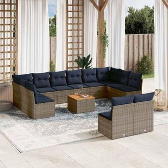 vidaXL Set Sof&aacute;s De Jard&iacute;n Con Cojines 13 Piezas Rat&aacute;n Sint&eacute;tico Gris Vidaxl