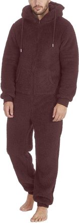 Generic Onesies for Men Teddy Fleece Comfortable Leisure Suit Warm Soft Fluffy Pyjamas Long Sleeve Cozy Plush Jumpsuit Loose Casual Loungewear with Pockets Ho