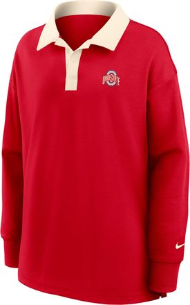Nike Ohio State Academic Nike Womens Dri-FIT Oversized Long-Sleeve Polo in Red | 050E0G2NOH-QG3