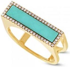 Allurez 0.15ct Diamond & 0.97ct Composite Turquoise 14k Yellow Gold Ladys Ring