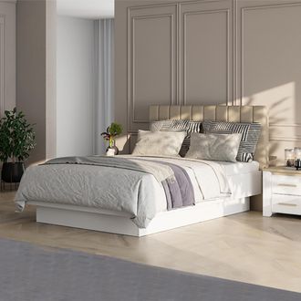 Dmora Cama Doble Byron, Tama&ntilde;o Colch&oacute;n 160x200 Cm, Cabecera Tapizada, Acolchada, Blanca
