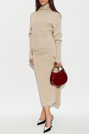 Lanvin Wool Dress With Waist Appliqu&eacute;, Womens, Beige