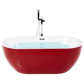 Beliani Ba&ntilde;era Independiente De Acr&iacute;lico Rojo Blanco Plateado 160 Cm Moderno Nevis
