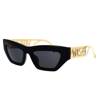 Versace Sunglasses, unisex, Black, 53 MM, Irregular Shape Sunglasses with Dark Grey Lenses