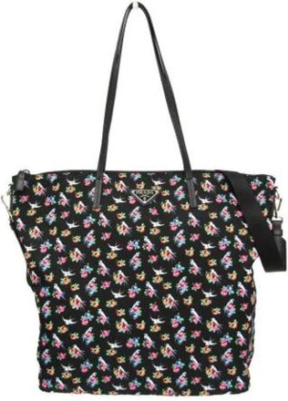 Prada Pre-owned Tessuto Stampat Tote Bag - Dames - Vintage Shopper - Zwart - ONE Size - Leer - Vintage