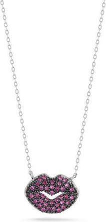 Sphera Milano Pav&eacute; Cubic Zirconia Lip Pendant Necklace in Silver at Nordstrom Rack