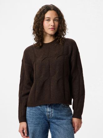Pieces Strickpullover PIECES PCJENNA LS O-NECK CABLE KNIT NOOS BC, Damen, Gr. XS, hot fudge, Strick, Obermaterial: 79% Polyester, 13% Polyacryl, 5% Wolle, 3%