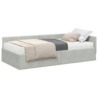 vidaXL Estructura De Cama Esquina Con Colch&oacute;n 2 Uds. Gris Claro Vidaxl