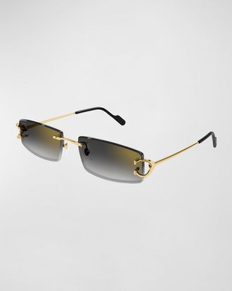 Cartier Mens Rimless Metal Rectangle Sunglasses