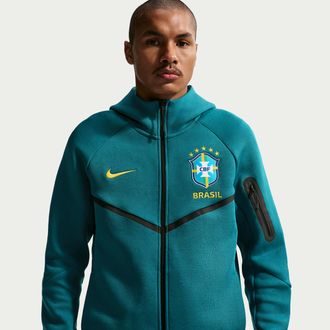 Nike Brazil Tech Fleece Windrunner Nike Mens Soccer Full-Zip Hoodie in Green | IB5923-381
