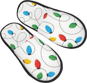 Generic Fuzzy Slippers Christmas Rainbow Light Bulb Unisex Slippers Lightweight House Shoes For Ladies Room Men L