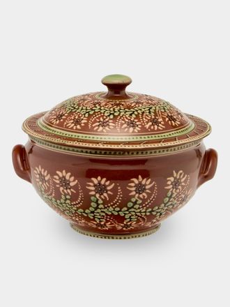 Poterie d'Évires Flowers Hand-Painted Ceramic Lidded Vegetable Dish