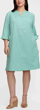 Foxcroft Vena Geo Lattice Print Cotton Shift Dress in Green/White at Nordstrom, Size 1X