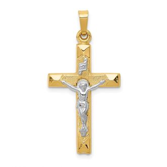 Diamond2Deal 14k Two-tone Gold INRI Hollow Crucifix Pendant