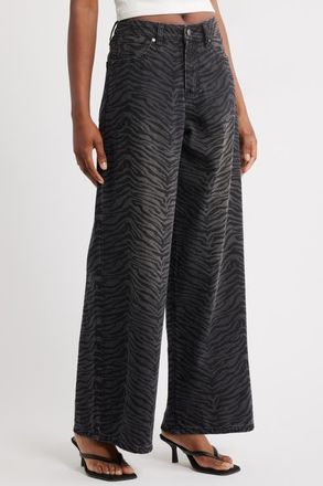PTCL Viola Zebra Print High Waist Baggy Jeans in Zebra Black Wash at Nordstrom, Size 27