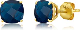 MAX + STONE 14k Yellow or White Gold 6MM Cushion Cut Gemstone Solitaire Gemstone Studs