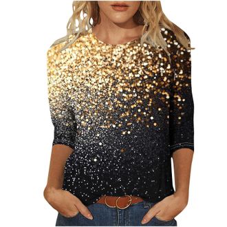 Generic Sparkly Top, Sparkly Tops for Women UK 3/4 Sleeve Top Sequin Glitter Graphics Print Tunic Trendy Casual Evening Party Going Out T-Shirt Pullover Loose