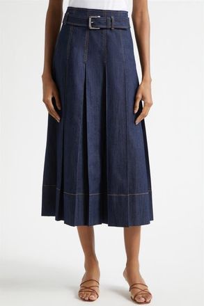 Cinq &agrave; Sept Rylee Pleated Denim Midi Skirt in Indigo at Nordstrom, Size 2