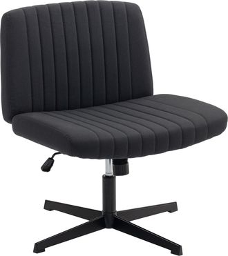 HOMCOM Linen Criss Cross Legged Office Chair with Tilt Function - Grey | TJ Hughes