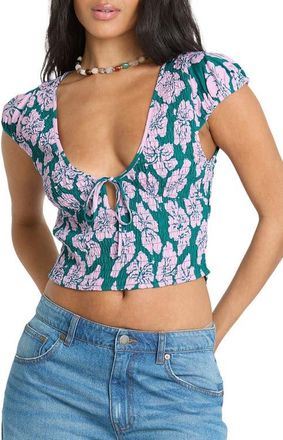 Billabong Crush on You Floral Smocked Top in Deep Lagoon at Nordstrom, Size Medium