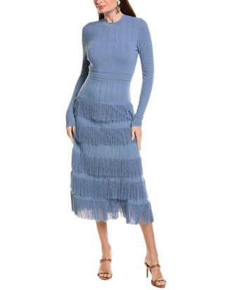Lela Rose Fringe Detail Knit Piper Midi Dress