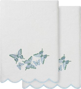 Linum Home Textiles 100% Turkish Cotton Britney Scallop 2Pc Embellished Bath Towel Set