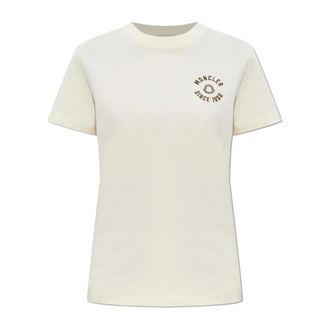 Moncler T-Shirts, female, Beige, Size: XS Logo Patch T-Shirt