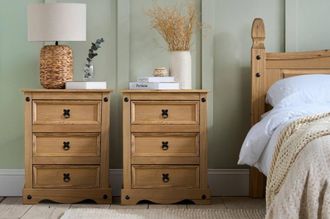 Birlea Pair of Corona Large 3 Drawer Bedside Cabinet Bedside Mexican Chest in Natural