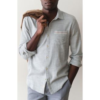 Marine Layer Classic Selvage Stretch Cotton Button-Up Shirt in Aqua at Nordstrom, Size Xx-Large