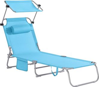 SoBuy Tumbona plegable con respaldo reclinable y parasol zul