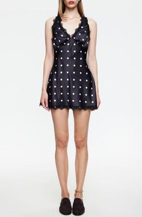 Lioness Stars Align Polka Dot Lace Trim Halter Minidress in Noir Polka at Nordstrom Rack, Size X-Large
