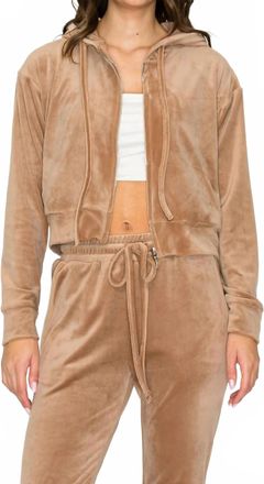 Knit Riot Classic Velour Zip Hoodie In Mocha