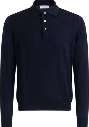 Gran Sasso Polo met drie knopen - Heren - Ronde hals truien - Blauw - M - Wol - Truien & Vesten