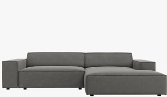 BLOOMINGLOFT 3-Sitzer Design Ecksofa Jodie mit Eckteil rechts - Samtbezug