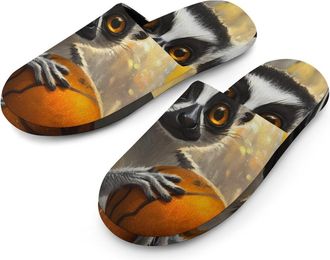 Generic Cute Lemur Playing Basketball Mens Cozy House Slippers Winter Warm Shoes with Anti-Slip Sole for Travel Indoor Outdoor