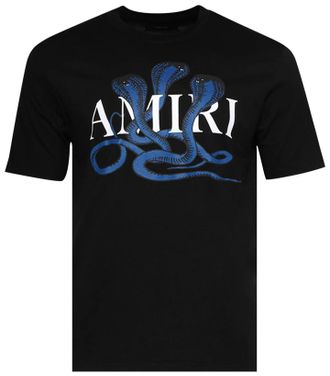 Amiri Mens Black and Blue Snake T-Shirt