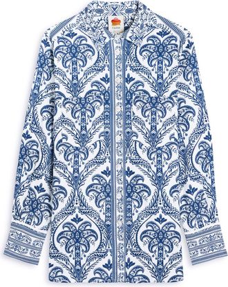 Farm Rio Tropical Printed Linen-blend Pyjama Shirt - Navy - S (UK8-10 / S)