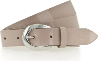 Tamaris Lederg&uuml;rtel TAMARIS, Damen, Gr. 11,5, grau (taupe), Materialmix, G&uuml;rtel Lederg&uuml;rtel, weiches Lack-Rindleder mit hochgl&auml;nzendem Finish