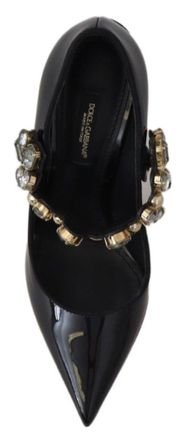 Dolce & Gabbana Womens Black Leather Crystal Shoes Mary Jane Pumps Viscose