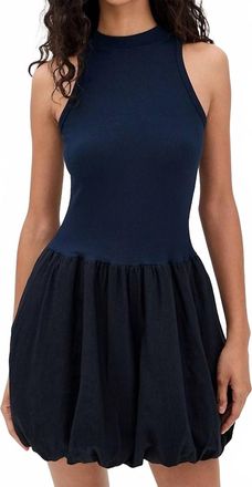Stateside Linen Bubble Hem Dress In New Navy