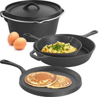 MegaChef Pre-Seasoned Cast Iron 5-Piece Kitchen Cookware Set, Pots and Pans