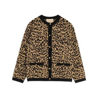 Valentino Cardigans, female, Beige, Size: S Animal-print Cardigan